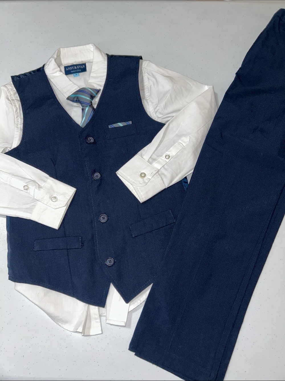 Andy & Evan Boy’s 4 Piece Dressy Special Occassion Navy Suit Button Up 6